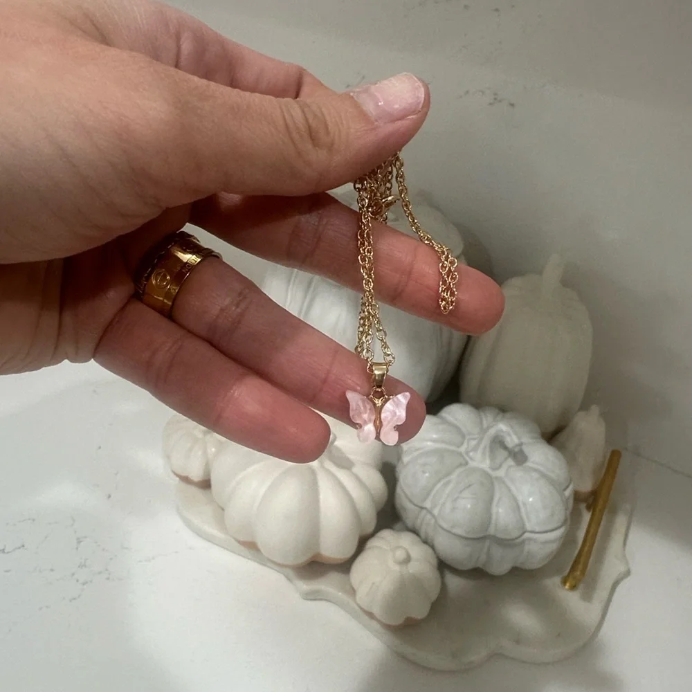 Pink Butterfly Pendant Necklace